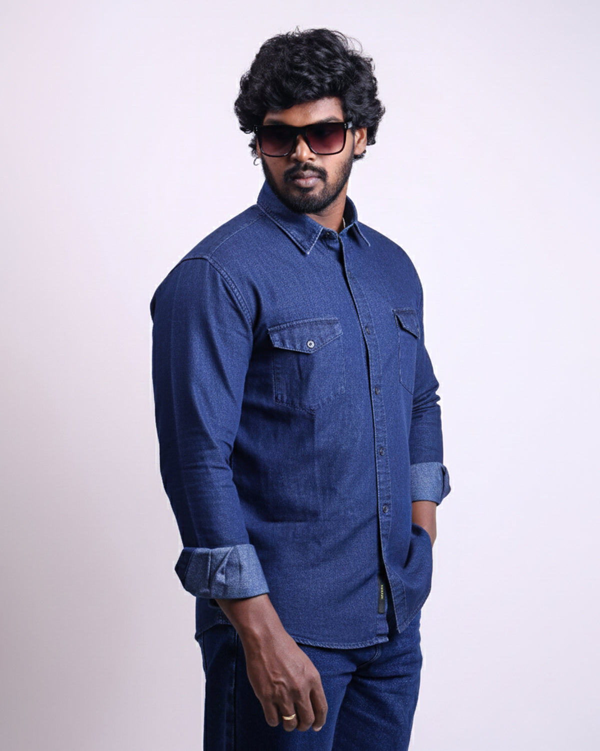 Men's Slim Fit Double Pocket Denim Shirts