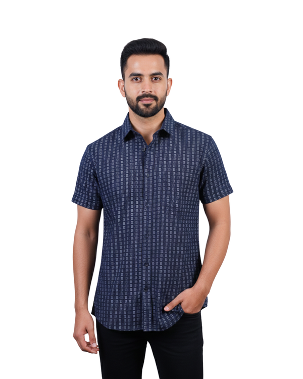 Beacon Blue Oxford Men’s Printed Shirt