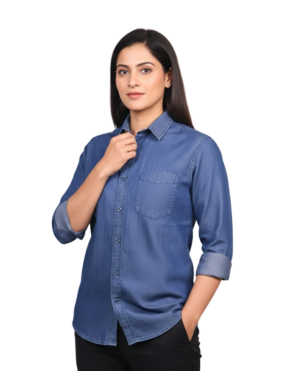 Women's Slim Fit Denim Shirts Dark Blue