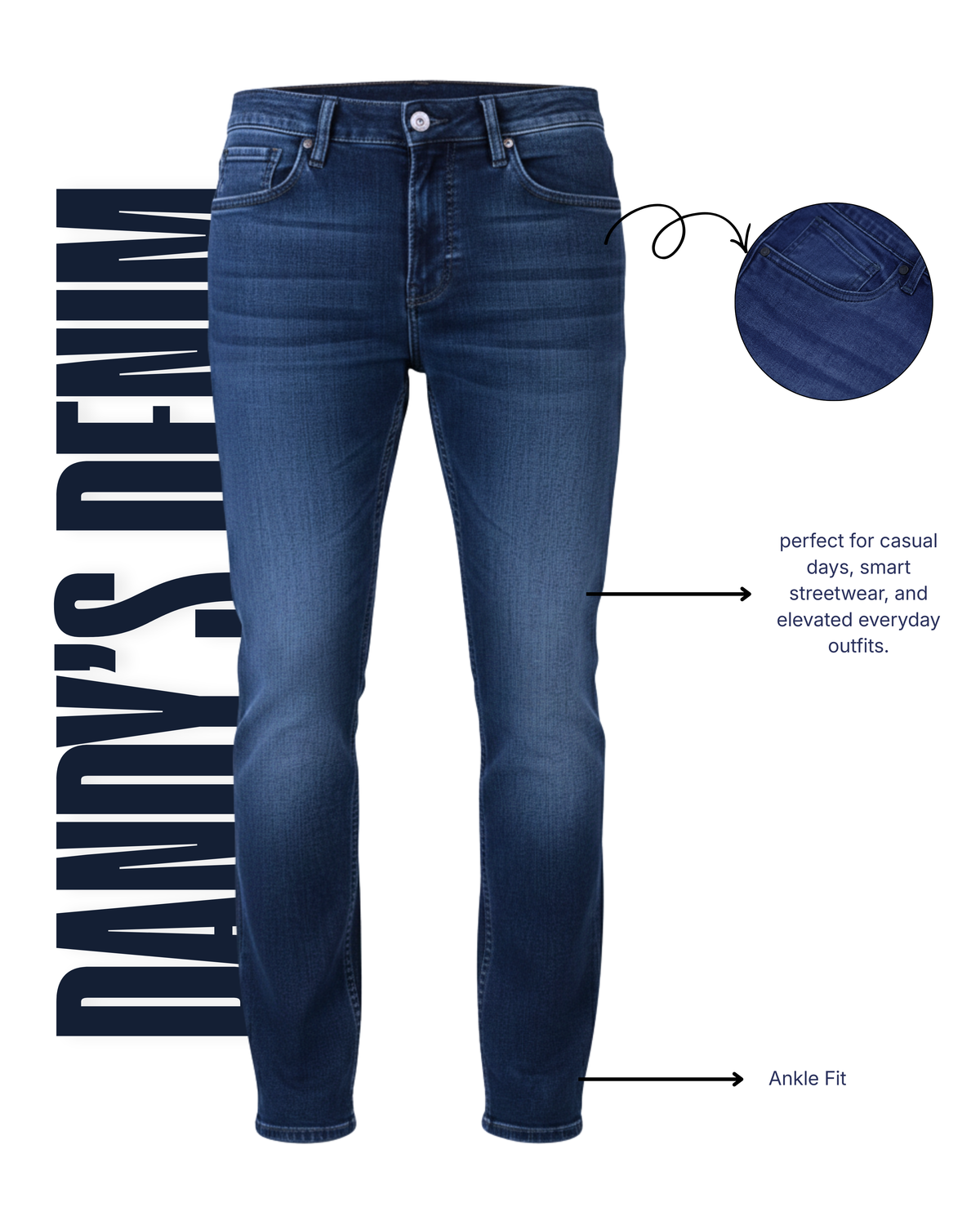 Men’s Ankle Fit Jeans Mid Rise - Dark Blue
