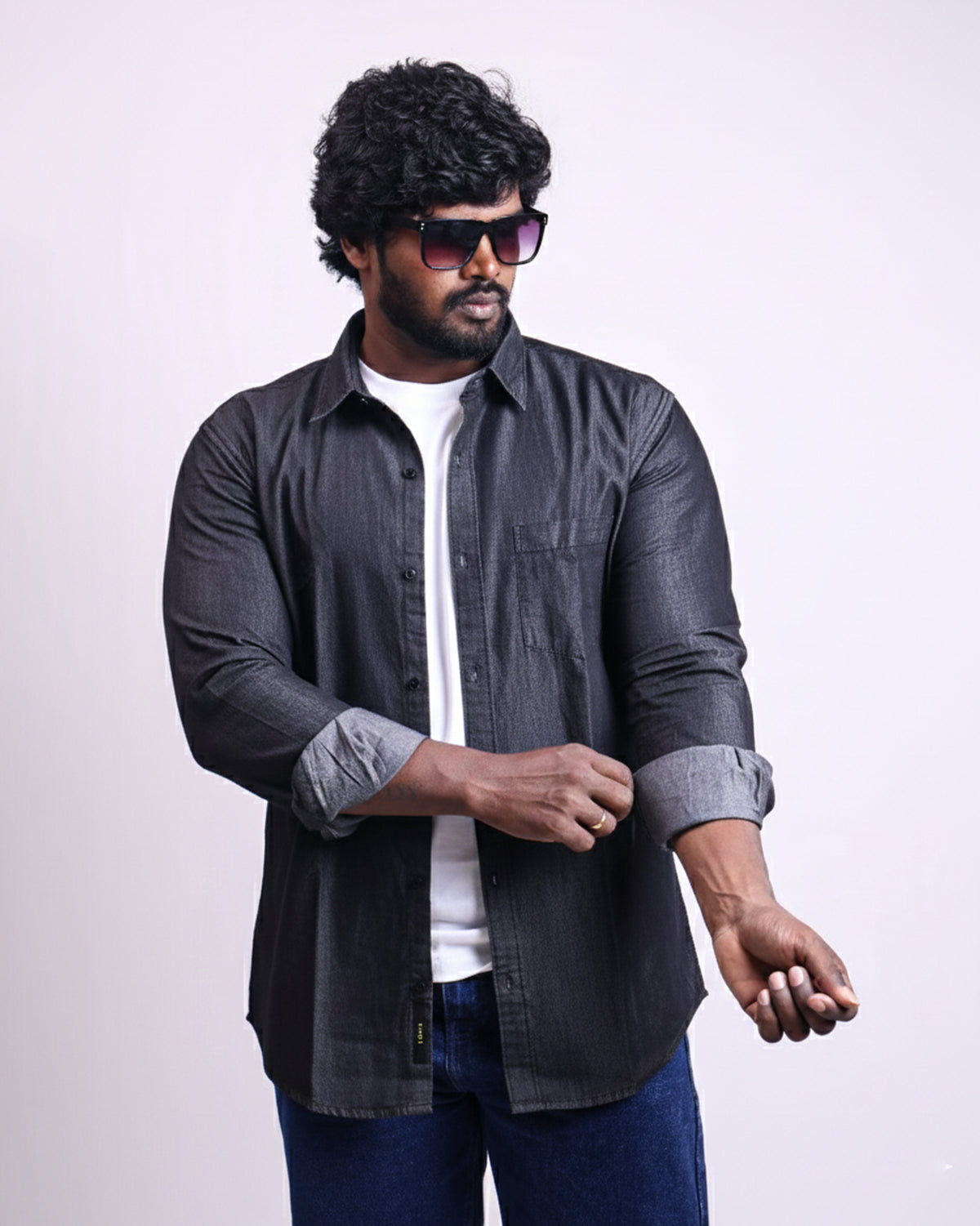 Men's Slim Fit Denim Shirts Mid black